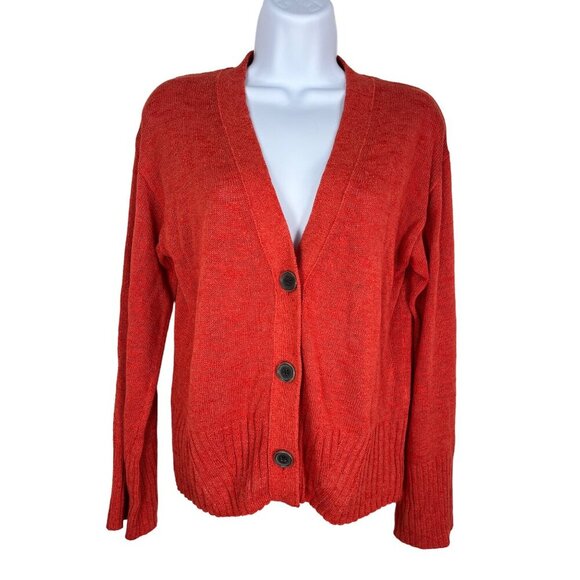 Banana Republic Ramie Rayon Cardigan Sweater Button-Front V-Neck Dune Red Size S - Picture 2 of 9